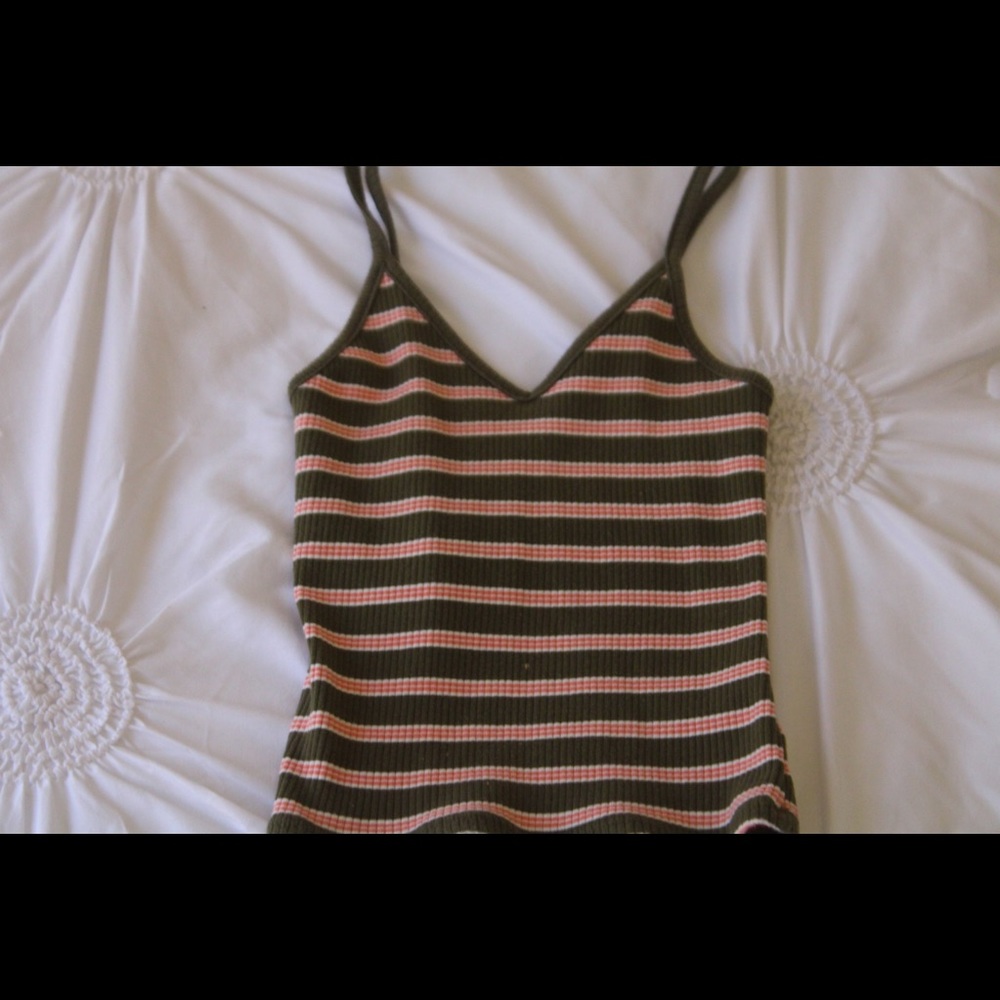 Knit V-Neck Cami- Olive, Salmon and White